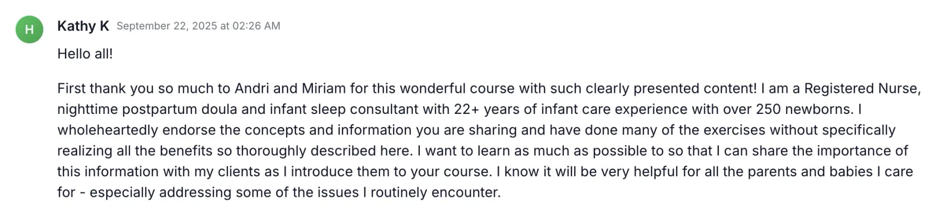Kathy K community testimonial