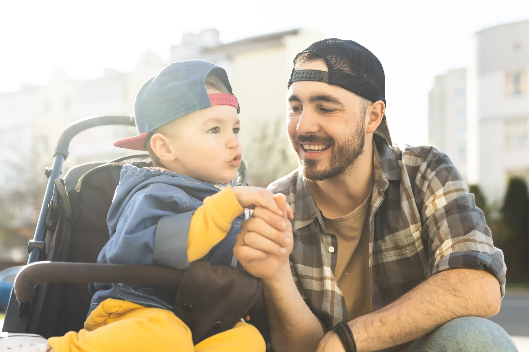 Dad and son spending time together